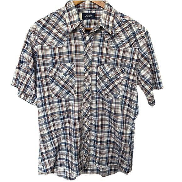 Vintage Wrangler Plaid Pearl Snap Shirt Size L Western Cowboy Rodeo Country - Picture 1 of 5